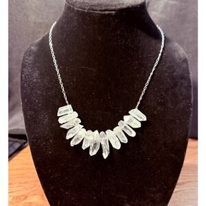 Handmade Clear Quartz Point Necklace Silver Tone 925 Plated Chain